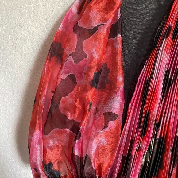 Bibhu Mohapatra Collective Pleated Floral Chiffon Hi-lo Hem Elegant Dress 2 - Picture 9 of 16